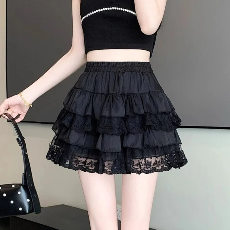 Woman's Black Elastic Gothic Lace Tutu Skirt