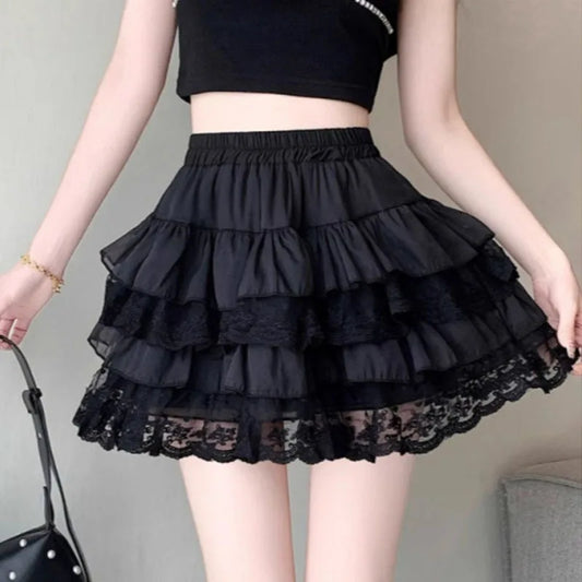 Woman's Black Elastic Gothic Lace Tutu Skirt