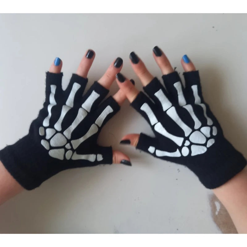 Skeleton Punk Fingerless Gloves Unisex