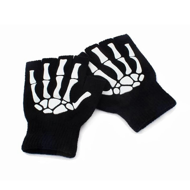 Skeleton Punk Fingerless Gloves Unisex