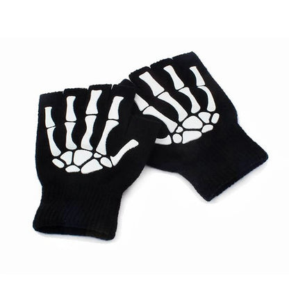 Skeleton Punk Fingerless Gloves Unisex