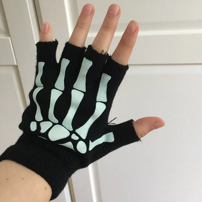 Skeleton Punk Fingerless Gloves Unisex