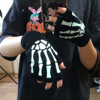 Skeleton Punk Fingerless Gloves Unisex