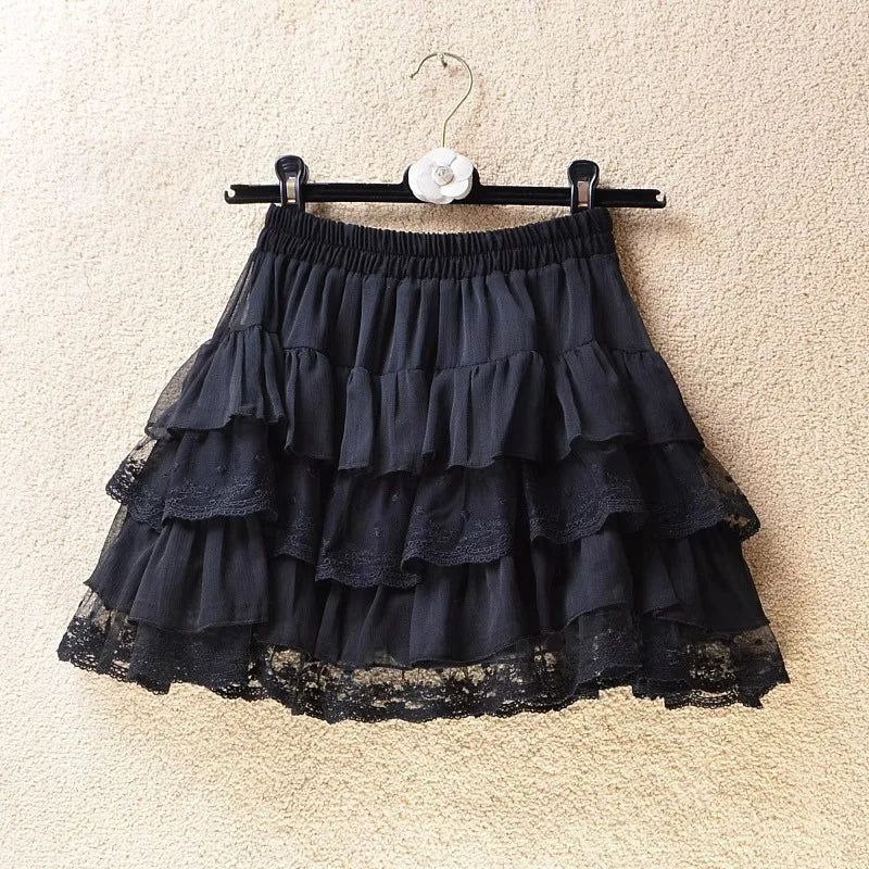 Woman's Black Elastic Gothic Lace Tutu Skirt