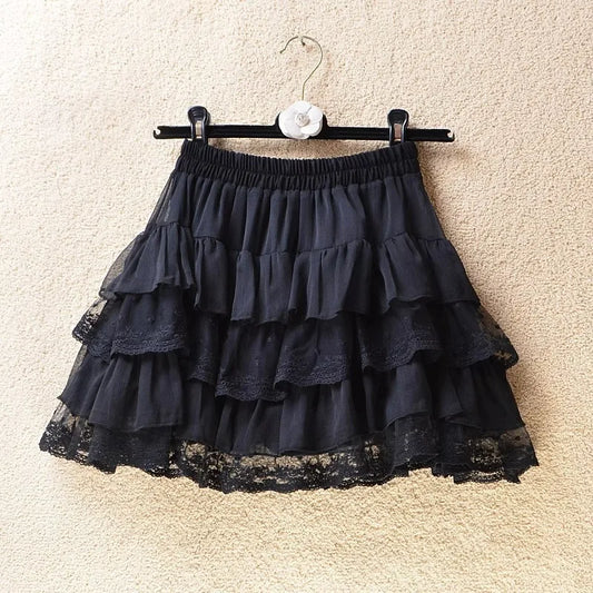 Woman's Black Elastic Gothic Lace Tutu Skirt