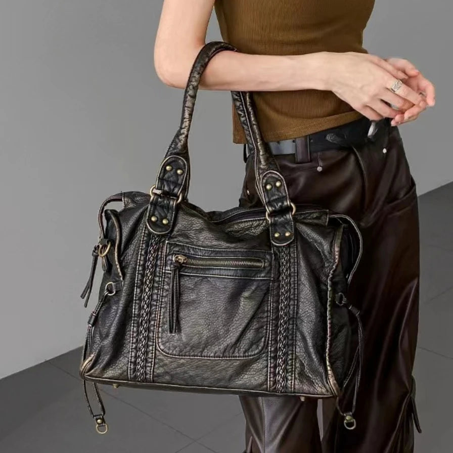 Women's Vintage Washed Leather One-Shoulder Bag