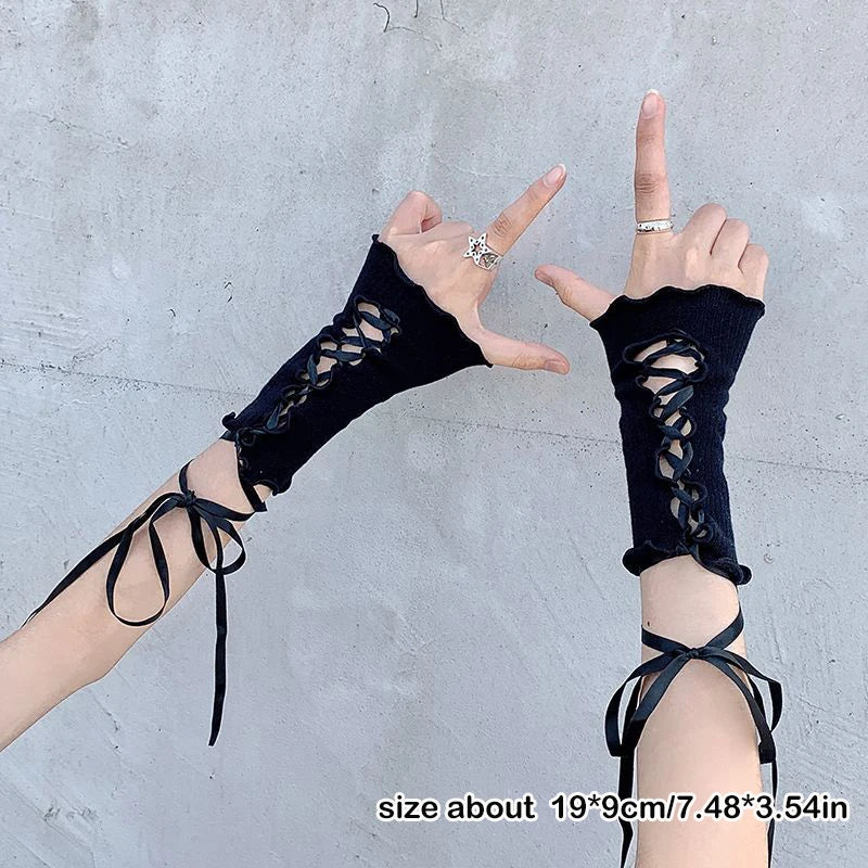 Lace-Up Mesh Arm Warmers