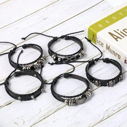 5pcs Metal Braided Punk Bracelet Set