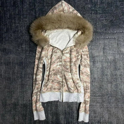 2000's Y2K Fur Collar Zip Hoodie's