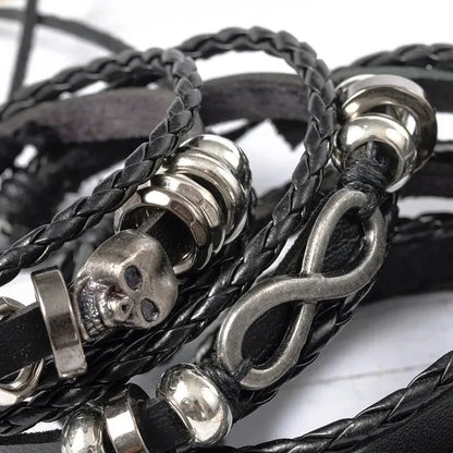 5pcs Metal Braided Punk Bracelet Set