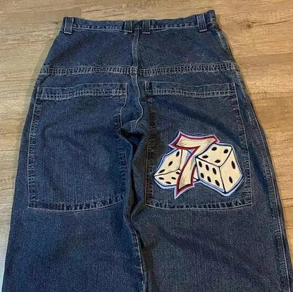 Dice Embroidered Baggy Jeans Y2K - Unisex