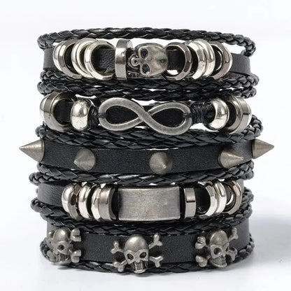 5pcs Metal Braided Punk Bracelet Set