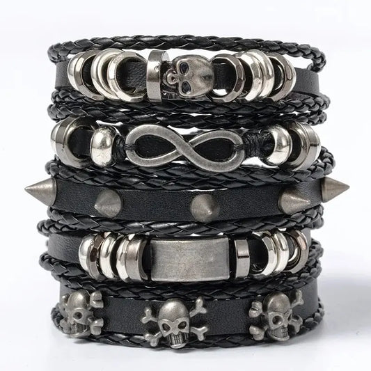 5pcs Metal Braided Punk Bracelet Set