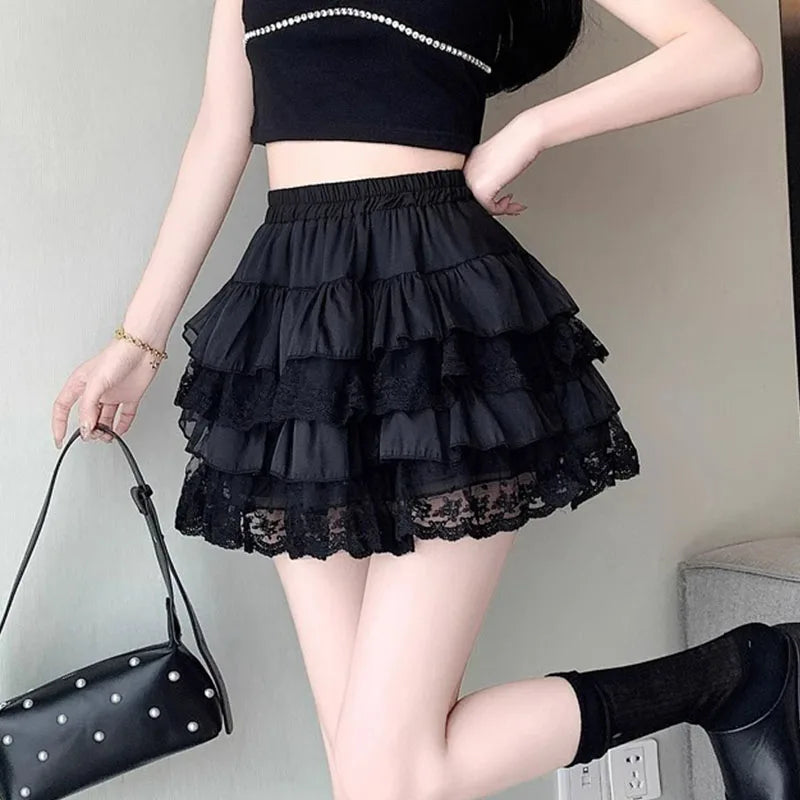 Woman's Black Elastic Gothic Lace Tutu Skirt
