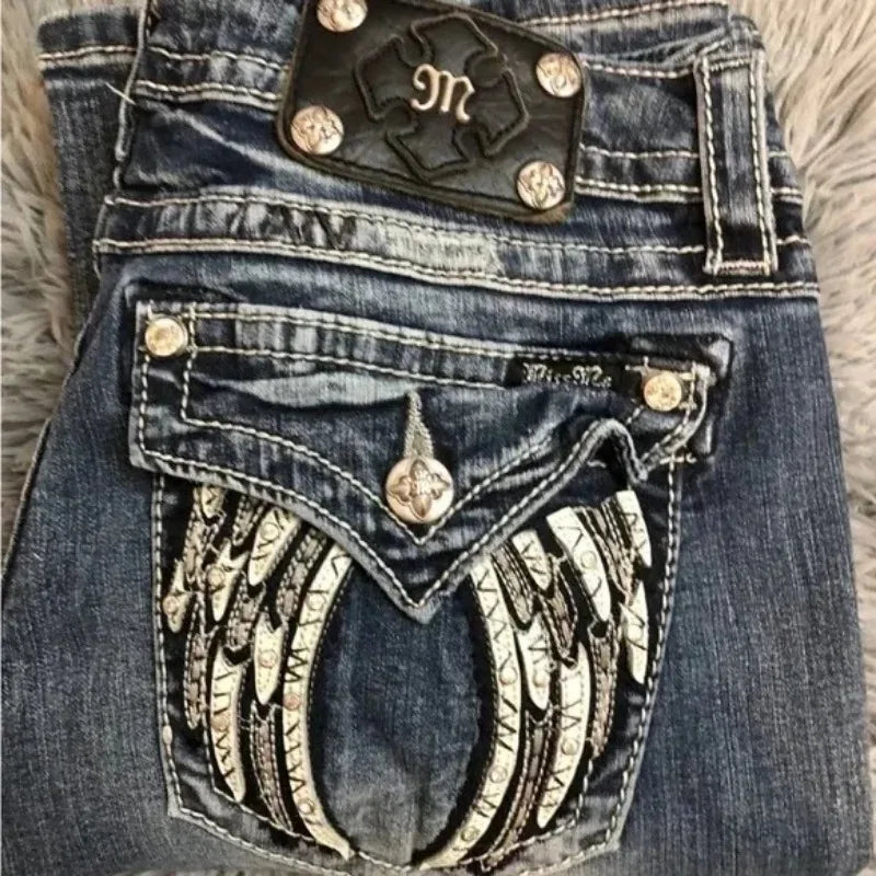 American Retro Miss Me Tailored Baggy Jeans Female Y2K