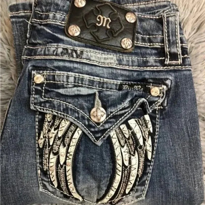 American Retro Miss Me Tailored Baggy Jeans Female Y2K