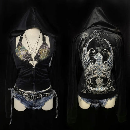 Women's Angel Pattern Printed Gothic Streetwear Hoodie