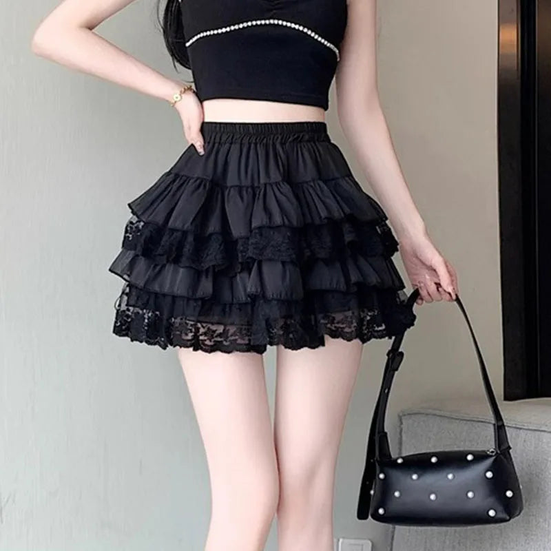 Woman's Black Elastic Gothic Lace Tutu Skirt