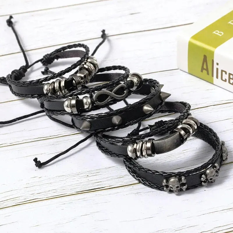 5pcs Metal Braided Punk Bracelet Set