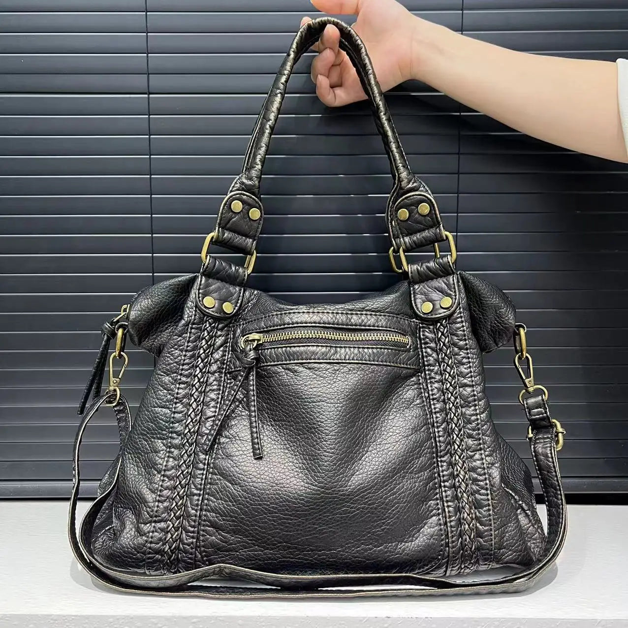 Women's Vintage Washed Leather One-Shoulder Bag
