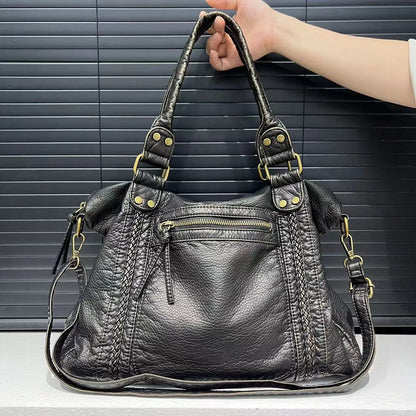 Women's Vintage Washed Leather One-Shoulder Bag