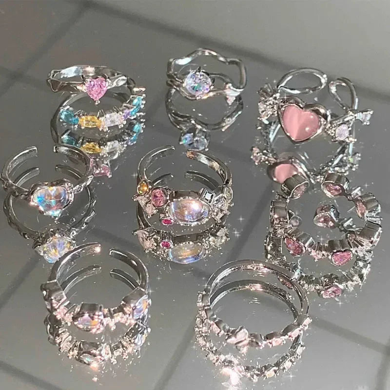 Adjustable Crystal Rings Y2K