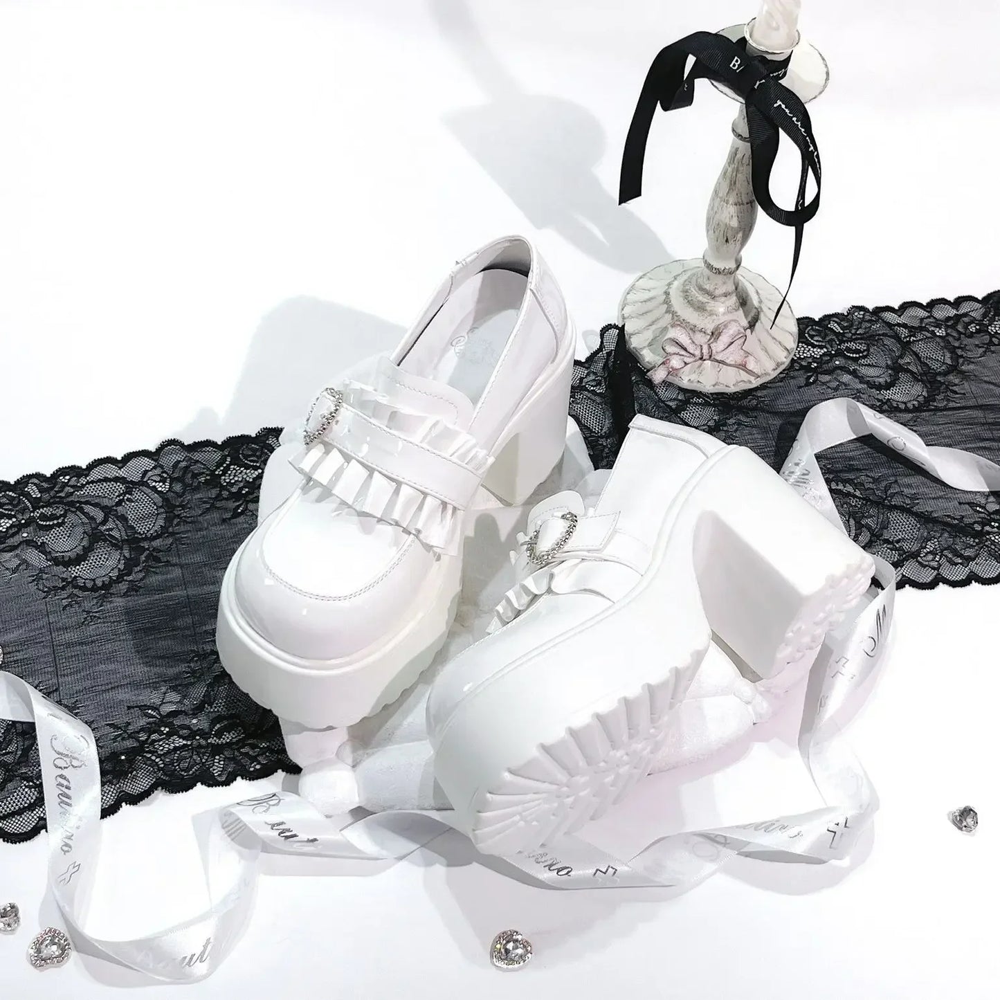Sweet Heart-Shaped Buckle Lolita High Heels Pump Shoes