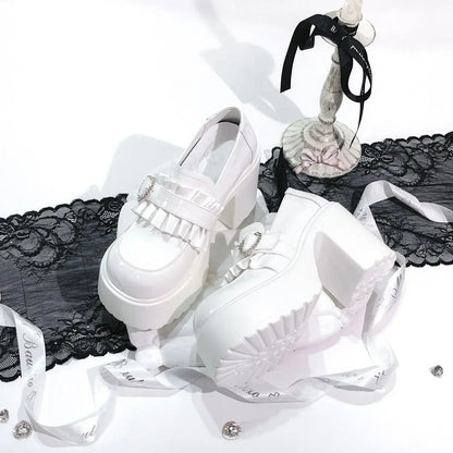 Sweet Heart-Shaped Buckle Lolita High Heels Pump Shoes