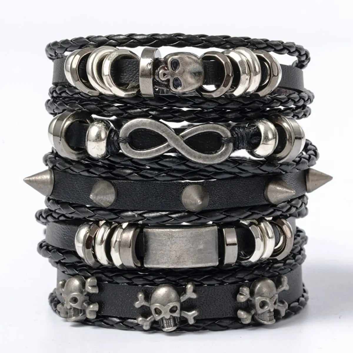 5pcs Metal Braided Punk Bracelet Set