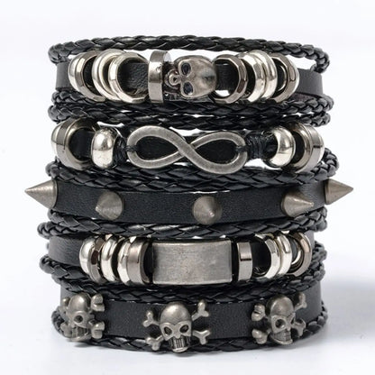 5pcs Metal Braided Punk Bracelet Set