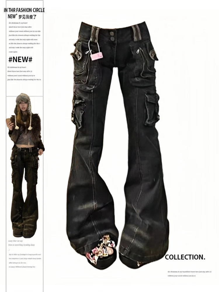 Women's Korean Fashion Grunge Jeans Y2K Denim Cargo