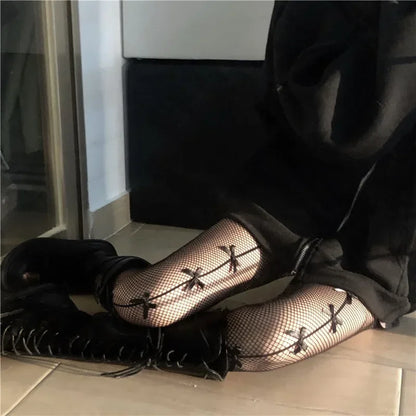 Kawaii Gothic Hollow Out Lolita Fishnets