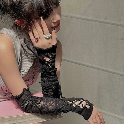 Lace-Up Mesh Arm Warmers