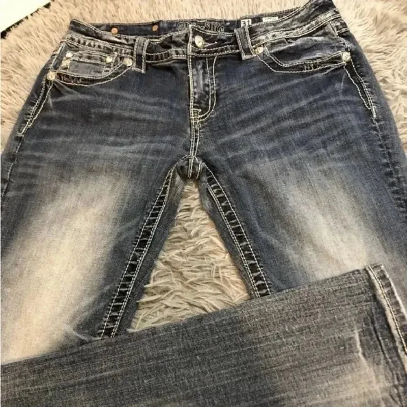 American Retro Miss Me Tailored Baggy Jeans Female Y2K