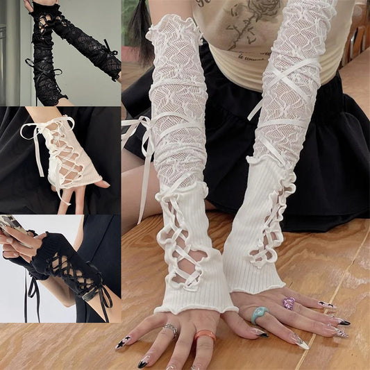 Lace-Up Mesh Arm Warmers
