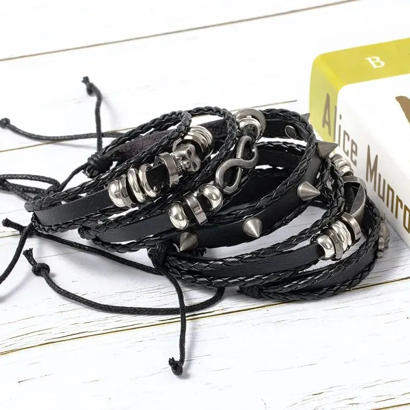 5pcs Metal Braided Punk Bracelet Set