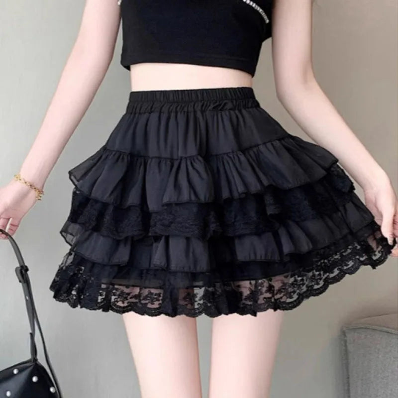 Woman's Black Elastic Gothic Lace Tutu Skirt