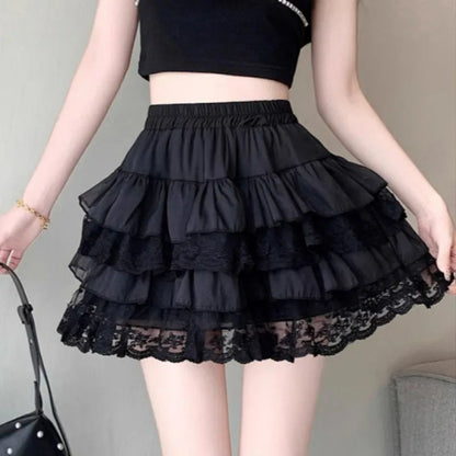 Woman's Black Elastic Gothic Lace Tutu Skirt
