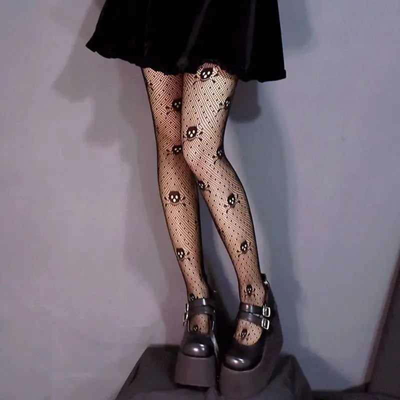 Kawaii Gothic Hollow Out Lolita Fishnets