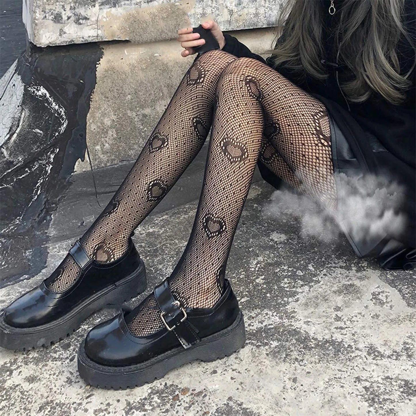 Kawaii Gothic Hollow Out Lolita Fishnets