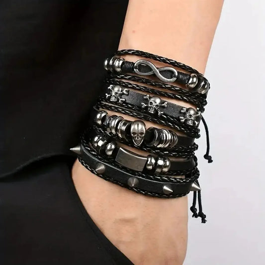 5pcs Metal Braided Punk Bracelet Set