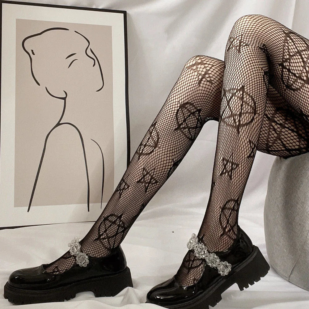 Kawaii Gothic Hollow Out Lolita Fishnets